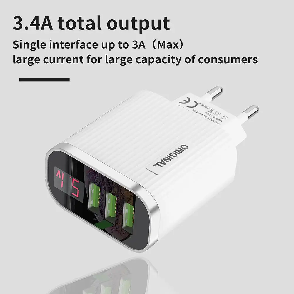 GOOJODOQ светодиодный цифровой дисплей 3 порта USB зарядное устройство 3.1A Максимальная Быстрая зарядка для samsung Xiaomi huawei зарядный адаптер для iPhone