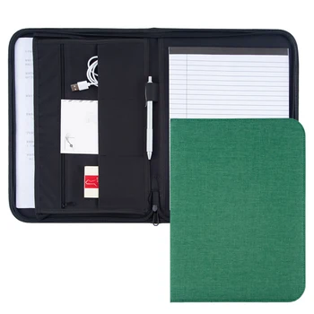 

Business Green Fabric Canvas Padfolio Portfolio Zipper Document File Folder manager