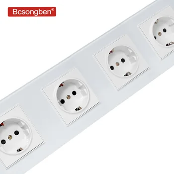 

Bcsongben EU Standard wall Power Socket Manufacturer of 16A Grounded Electrical 4 Way Wall Outlet Crystal Glass and PC Panel