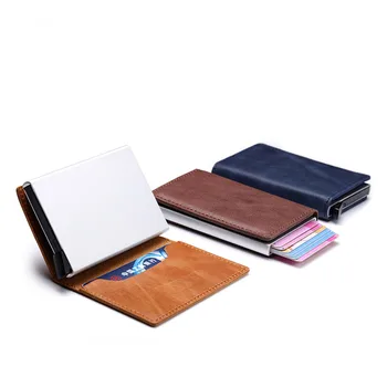 

2020 Aluminum Alloy RFID Put Anti-theft Brush Men's Card Holder ID Card Multifunction Push Card Holder