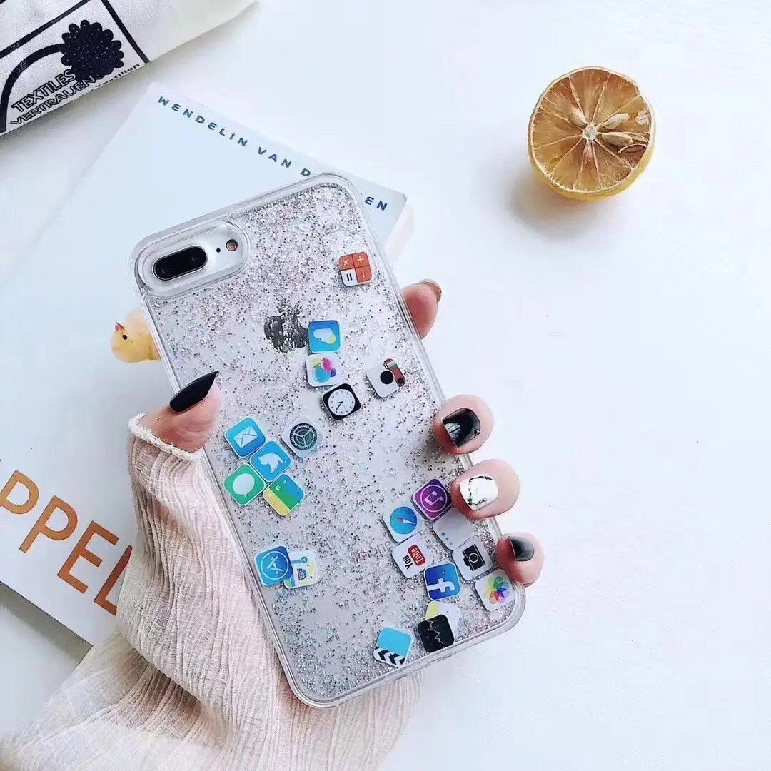 Чехол Quicksand для iPhone 7 X XR XS Max 9 10, динамический жидкий значок приложения, Жесткий Чехол для iPhone 8 Plus, 6, 6 S, 7, 8 Plus, блестящий чехол - Цвет: Silver