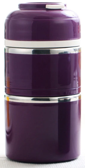 2 layer purple Портативный герметичный Ланч-бокс из нержавеющей стали японский Bento детский пищевой контейнер круглой формы для пикника путешествия школы - Цвет: 2 layer purple