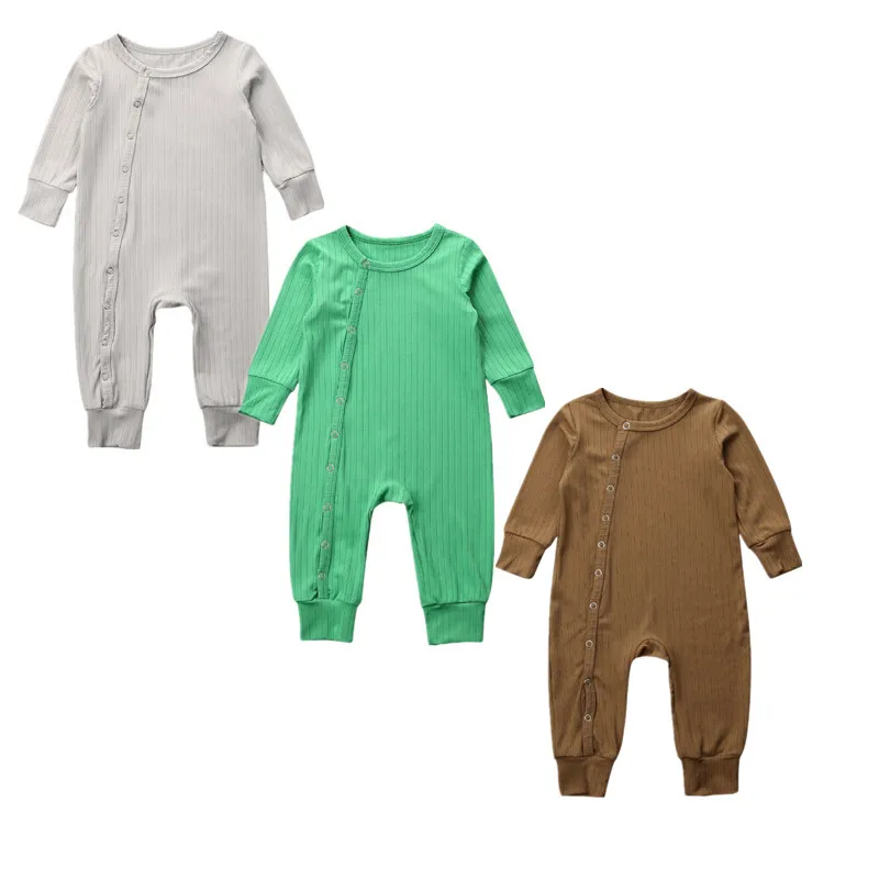 

2020 Baby Spring Autumn Clothing Newborn Kid Baby Girl Boy Clothes Long Sleeve Romper Jumpsuit Ribbed Solid Outfit Playsuits