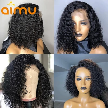 

Short Curly Bob Lace Front Wig Wet and Wavy Lace Frontal Wigs Pre Plucked with Baby Hair 150 Density 13x6 Deep Part Remy Wig