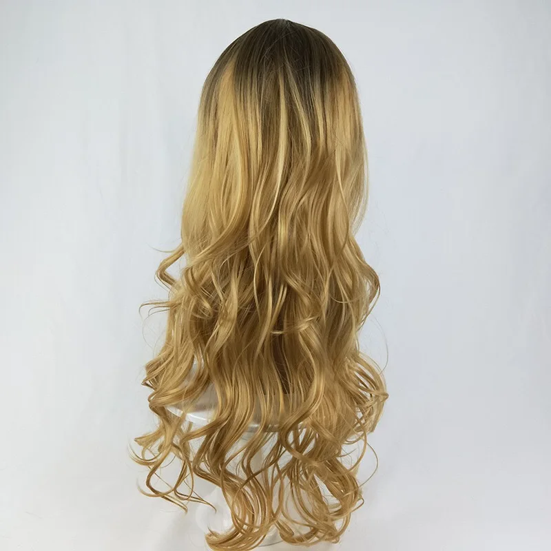 Длинный Омбре коричневый блонд волнистый парик из натуральных волос часть синтетические парики для черных/белых женщин маскарадный парик