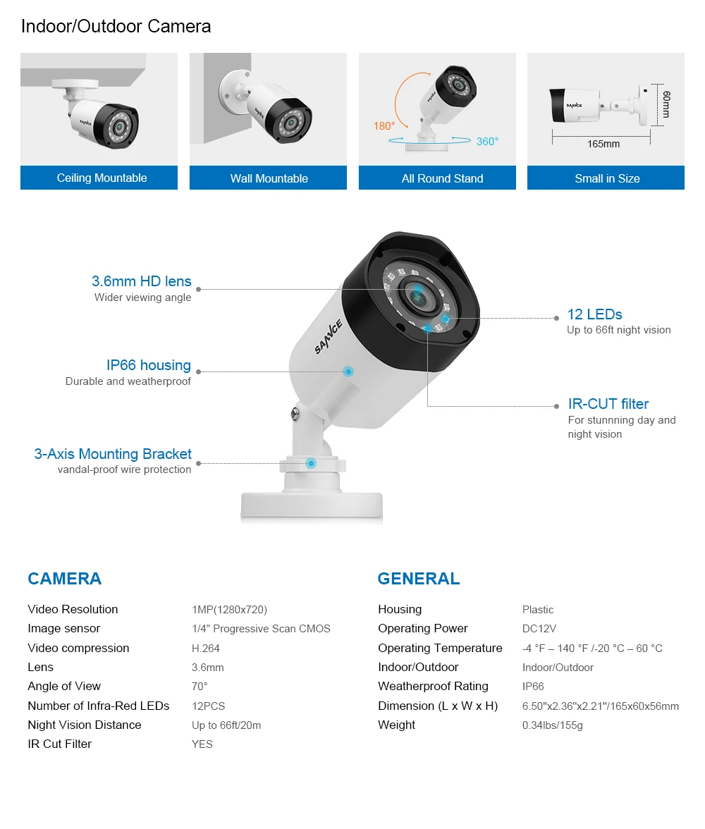 SANNCE 4CH CCTV система 720P HDMI AHD CCTV DVR 4 шт 1,0 МП уличная инфракрасная камера видеонаблюдения камера наблюдения комплект