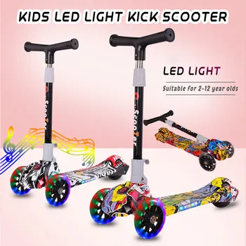 

Children's scooter foldable unicycle with music Sports Folding Kick Scooter Adjustable T-Bar Handlebar for Kids with LED Light
