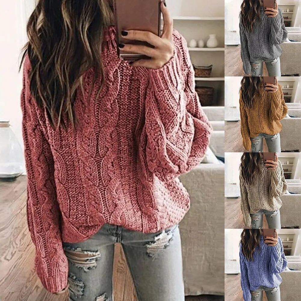 

Spring and Autumn Women's Turtleneck Long Sleeved Chunky Knit Pullover Sweater Top