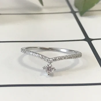 

OL Style 100% 925 Sterling Silver V Shape Rings for Women Rose Gold Simple Design One Stone Ring Wedding Ring