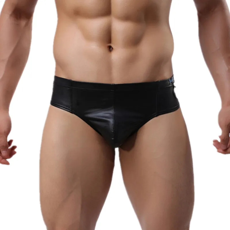 Мужские трусы из искусственной кожи сексуальные бикини с карманом|boxer underwear|mens sexy