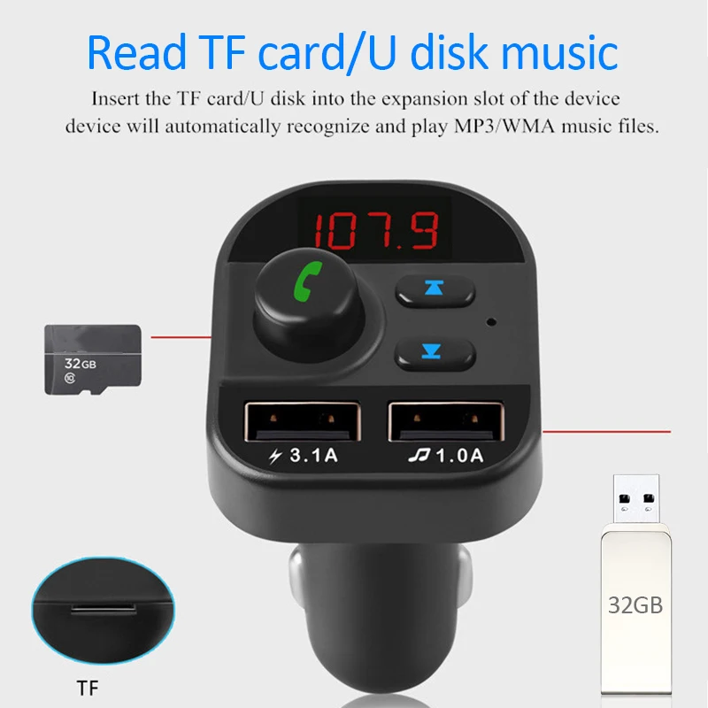 Fm-передатчик Bluetooth автомобильный беспроводной fm-передатчик MP3 радио адаптер с 3.1A двойной USB быстрое зарядное устройство