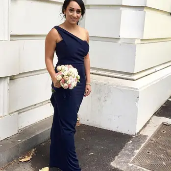 

One Shoulder Bridesmaid Dresses Sleeveless Floor Length Maid Of Honor Dress Long Prom Gown for Wedding Party