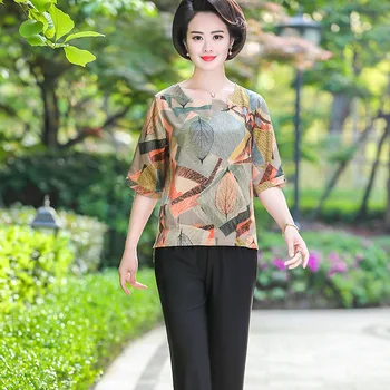 

silk tops women's t-shirt leeves floral middle sleeve mulberry plus size 2020 spring summer high-quality mom fashion free ship