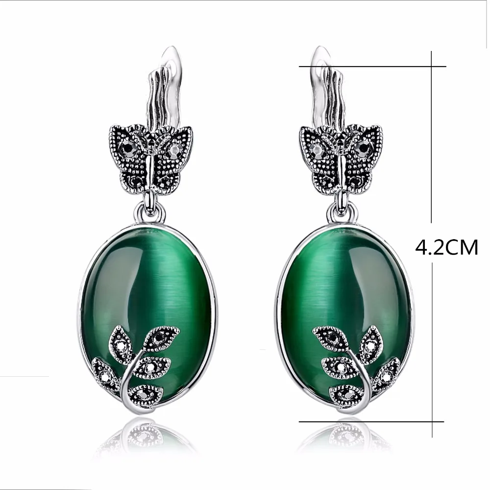К гаджеты зеленый натуральный камень опал серьги Винтаж бабочка горный хрусталь