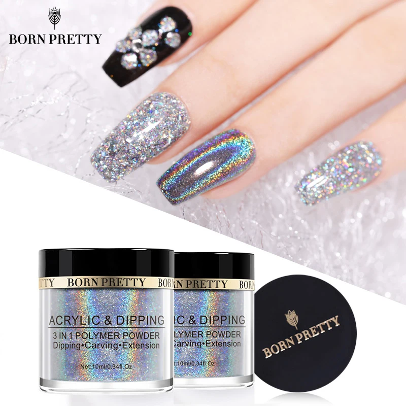  BORN PRETTY Holographic Mirror Dipping 4 IN 1 Nail Powder 10ml Acrylic Carving Extension Polymer Na