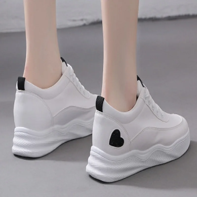 summer white shoes female high version new tie with platform casual fashion wild shoes - Цвет: Black and white
