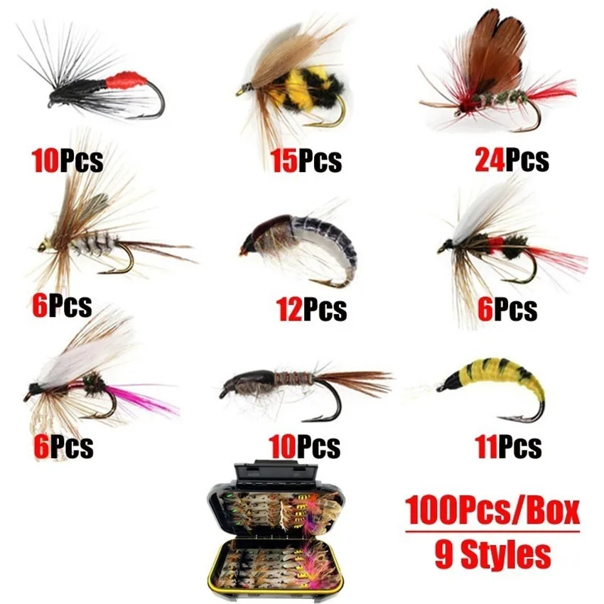 40-160Pcs Wet Dry Nymph Fly Fishing Lure Waterproof Box Set Fly Tying  Material Bait Fake Flies for Trout Grayling Panfish - AliExpress