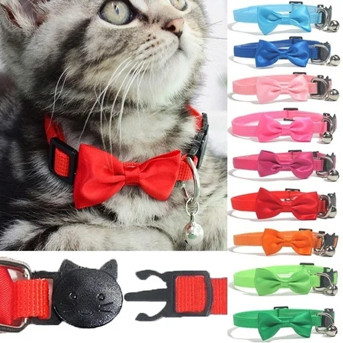 Collar de lazo para mascotas, correa de nailon multicolor ajustable con campanas, joyas de mascotas, collar de gato, hebilla de seguridad, 9 colores