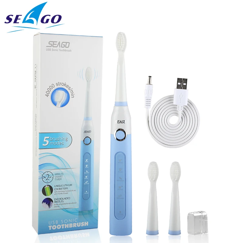 Электрическая зубная щетка SEAGO SG507B перезаряжаемая с 3 сменными головками