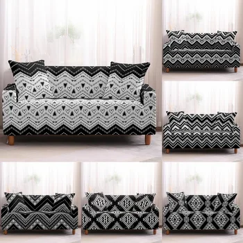 

Black geometry Pattern Stretch Sofa Cover for Living Room Universal Sectional Couch Slipcover Elastic Sofa Cover 1/2/3/4 Seater