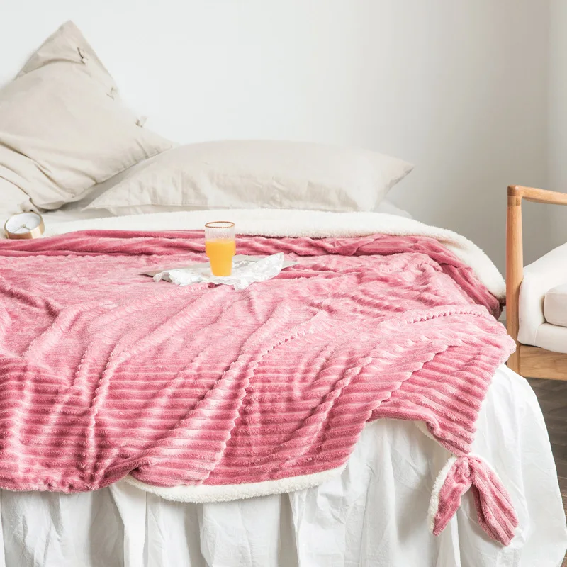

Simanfei Wool Blanket Winter Soft Warm Weighted Fluffy Flannel Fur Blanket Solid Pink Adult Fleece Throw Blanket For Beds Sofa