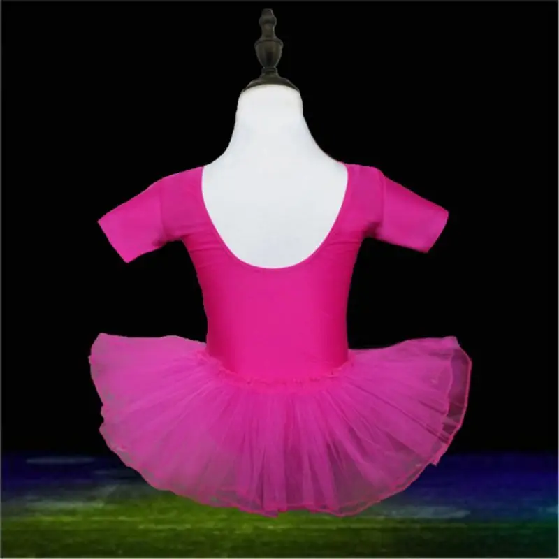 Детская одежда для девочек танцевальное бальное платье короткий рукав с юбкой-пачкой из сетки на практике, одежда для шоу «маленький лебедь» Одежда для танцев, балета Платье - Цвет: Родо