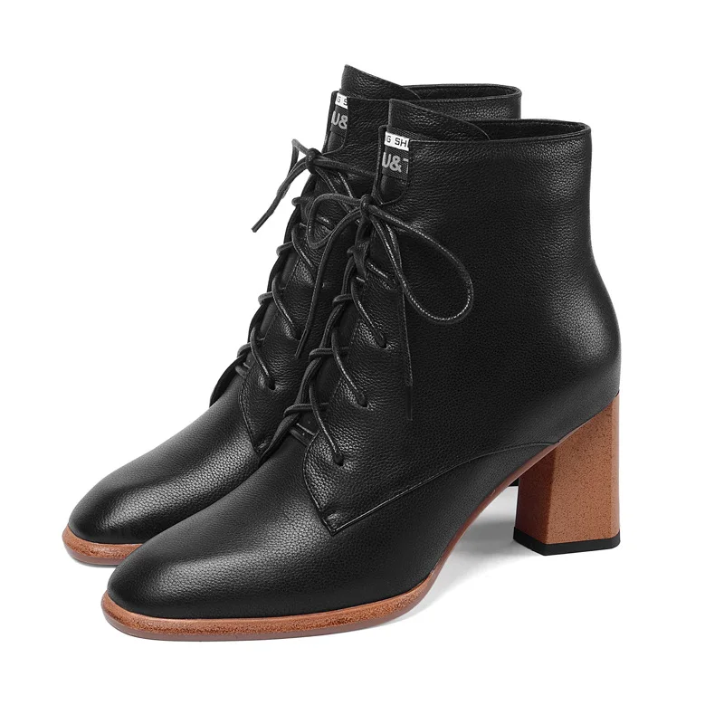 

leather women's boots have round heads and high heels, and Martins boots are tied with waterproof platform fashion short boots
