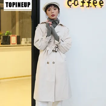 

2020 Womens Korean fashion Solid color Single-breasted with belt overcoat female jacket