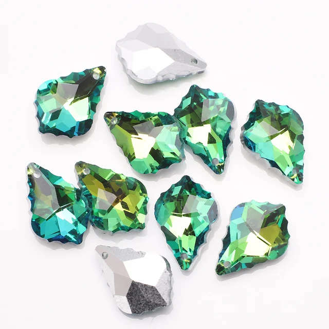 Single Hole Charms Crystal Baroque Pendants Maple Leaf Shape Glass Beads for Jewelry Making Necklace Earrings DIY Best Quality green