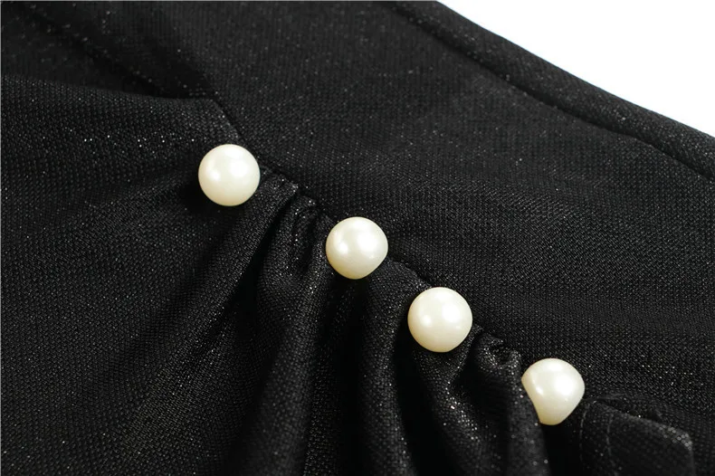 Top Women's Autumn New Elegant Fashion V-neck Long-sleeved Beaded Slim Bottoming Black T-shirt Female S-XL