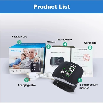 Rechargeable Smart Touch LCD Screen Voice Wrist Blood Pressure Monitor Digital Automatic Tonometer Heart Rate Sphygmomanometer 4