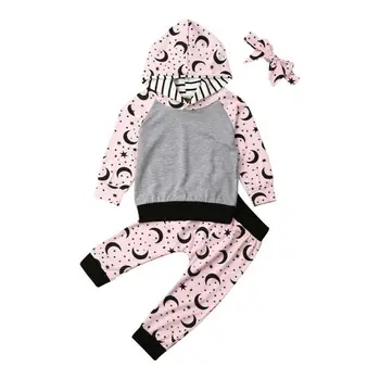

Emmababy Autumn 3Pcs Infant Baby Girls Clothes Long Sleeve Patchwork Hooded Tops Sweatshirt Pants Outfit Set
