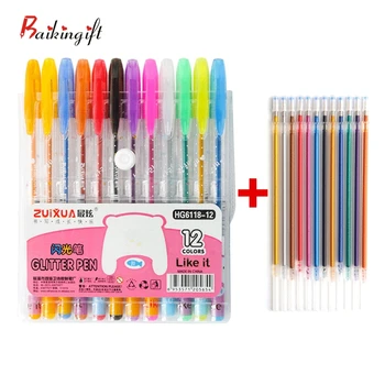 

12+12/Set Colors Gel Pens Set Glitter Gel Pen Refills For Adult Coloring Books Journals Drawing Doodling Art Markers Set