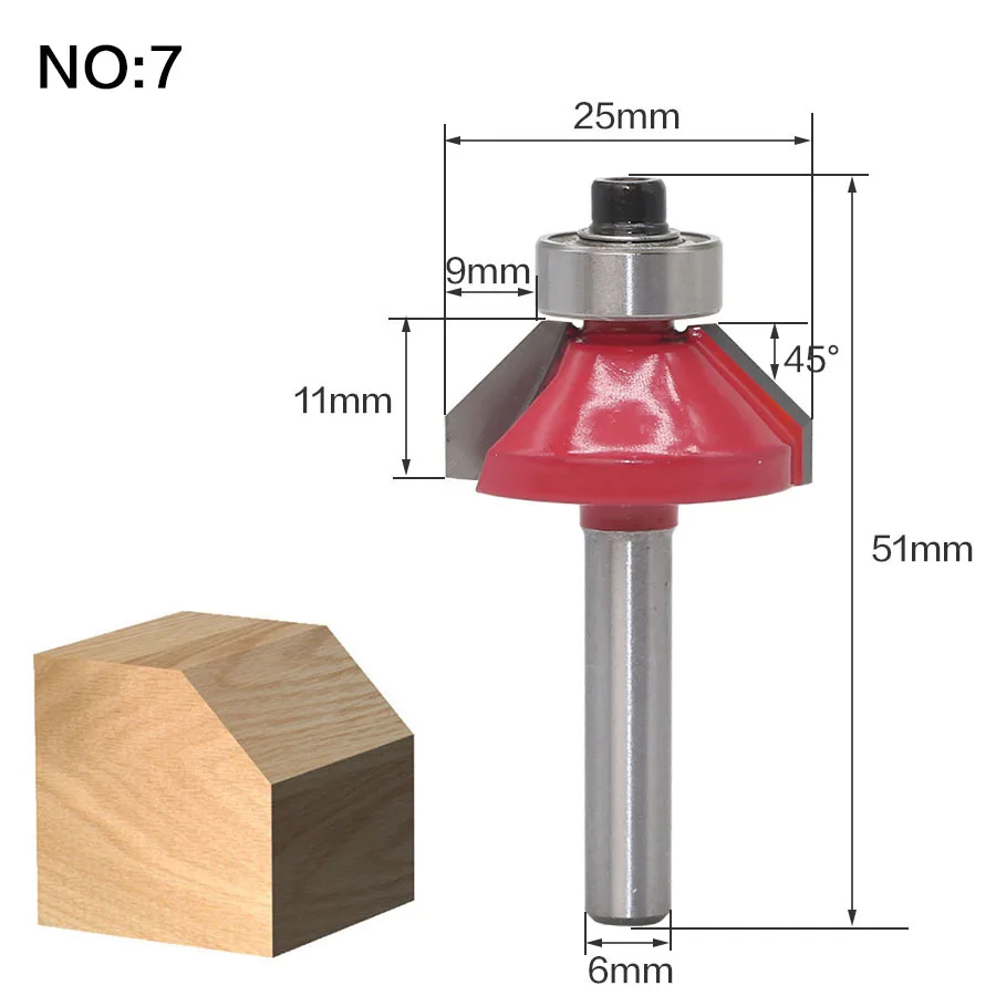 6 мм хвостовик фреза инструмент для обработки дерева фреза прямой концевой фрезы триммер очистка заподлицо угловая круглая бухта коробка биты инструменты - Длина режущей кромки: NO7