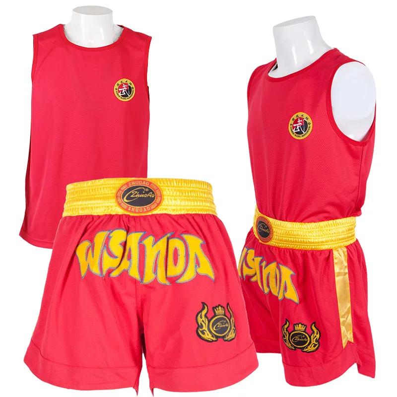 Udover royalty pause Boxing Uniform Sanda Suit Adult Kids Muay Thai Shorts MMA Shirt Kongfu  Uniform Wushu Clothing Martial Arts Performance Costume