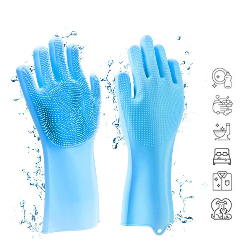1Pair DishWash Gloves Silicone Scrubber Non-Slip Magic Washing Gloves for Kitchen Cleaning Gloves Household Cleaning Tools brush