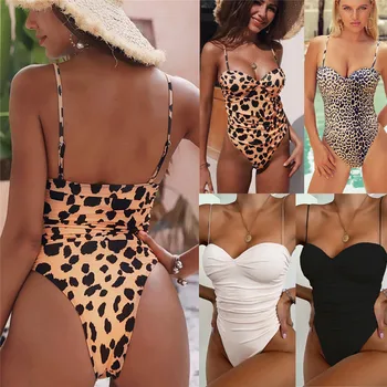 

Swimsuit Women Leopard Print Bodysuit One-Piece Beachwear 2020 New Strap Padded Swimwear Push-up Monokini Bikini Bathing Suit