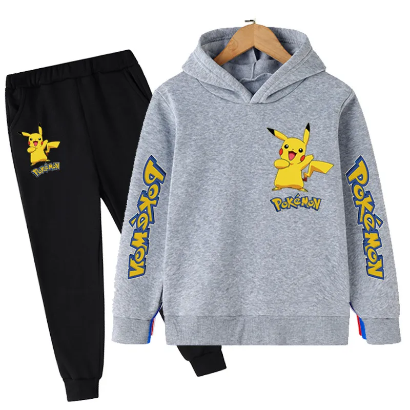 2022 New Children's Clothing Pikachu- Hoodie Pokemon- Suit Kids Hoodies Pants Two-piece Children Clothing Set 4-14 Years toddler hoodie boy Hoodies & Sweatshirts