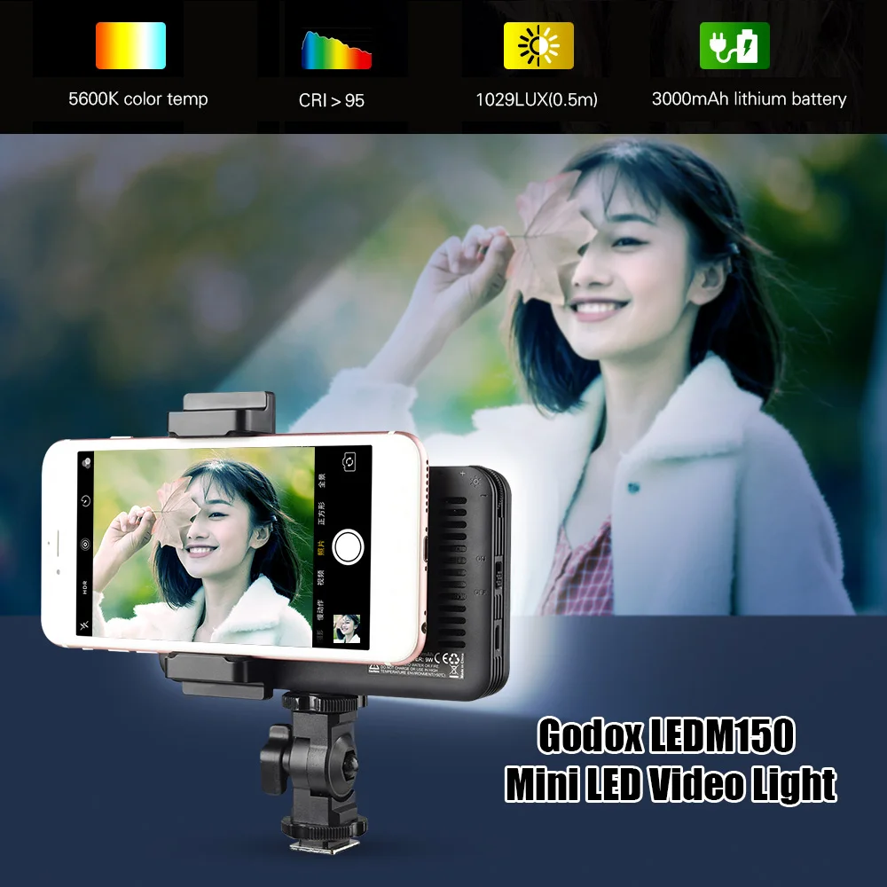 Godox Мини светодиодный видео селфи свет 5600K приглушаемая Фотографическая заполняющая свет CRI 95+ Монтажный кронштейн для DSLR камеры видеокамеры