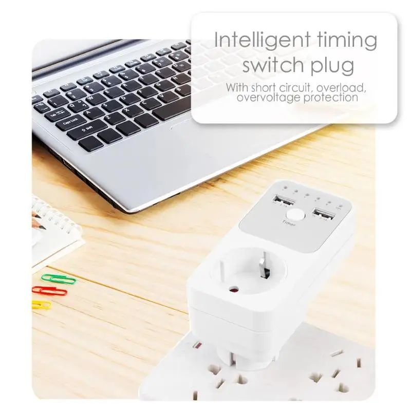  EU Stecker Dual USB Timing Buchse 5V 2A Energiesparende Timer Schalter Countdown Steckdose Controll