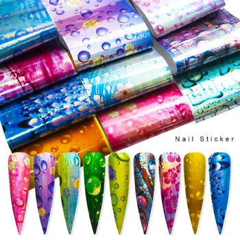 

16 Designs Waterdrop Foil For Nail Stickers Slider Holographic Green Pink Bubble Trnasfer Stickers Nail Art Decorations ZJT4093