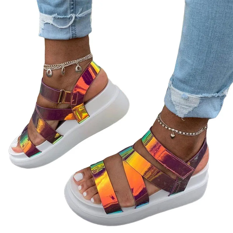 Women Summer Ankle Strap Sandals Rainbow Color Platform Wedges Heel Peep Toe Fashion Casual Beach Ladies Shoes patos De Mujer | Обувь
