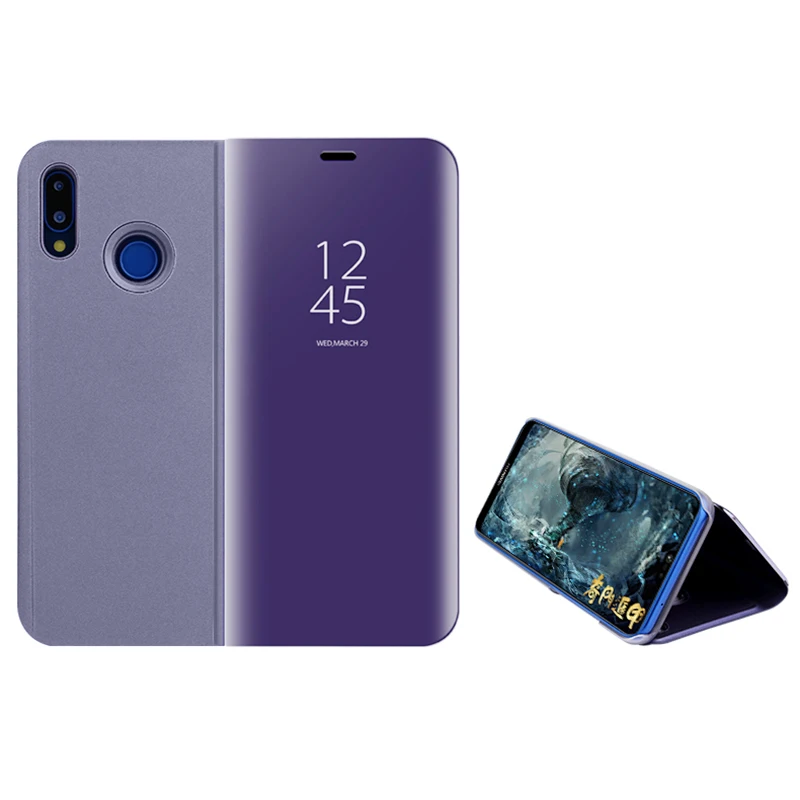 purple Зеркальный чехол для телефона honor 10 lite, светильник, откидной кожаный чехол-подставка для huawei honor 20 Pro honer 8s 8c 8x 8a smart view book coque - Цвет: purple