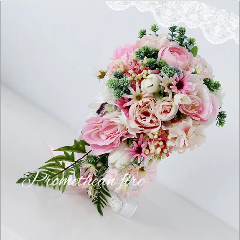 Brides Bouquet De Mariage Artificial Flowers Waterfall Wedding Bouquets With Crystal Bridal Bouquets SPH050