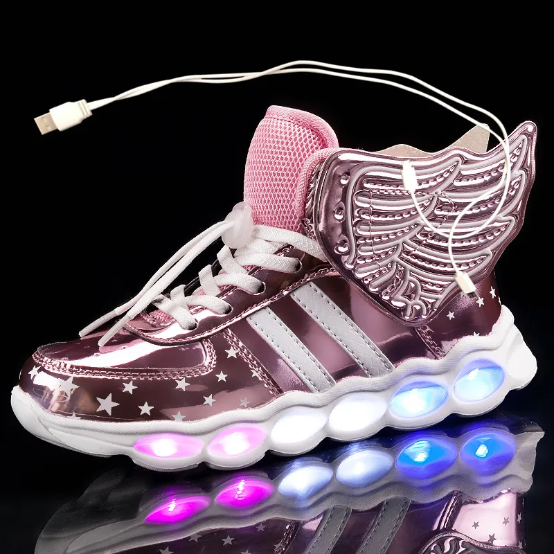 Kids Light up Shoes with wing Children Led Boys Girls Glowing Luminous Sneakers USB Charging Boy Fashion 25-37 | Детская одежда и