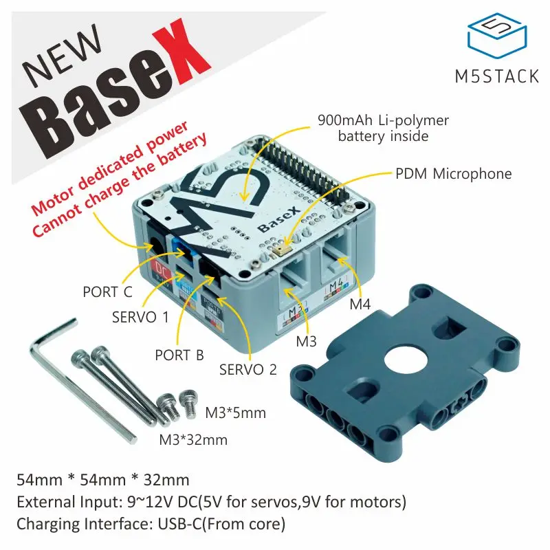 Официальное основание BaseX M5Stack совместимое с мотором LEGO EV3 4 ходовой мотор RJ11 и 2