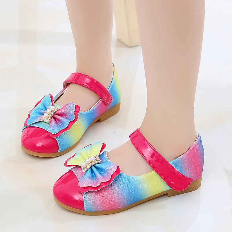 

Casual Bow-knot Pearl Crystal Girls Soft Flats Kids Toddler Shoes Spring Autumn Children's Butterfly-knot Princess Leather Shoes