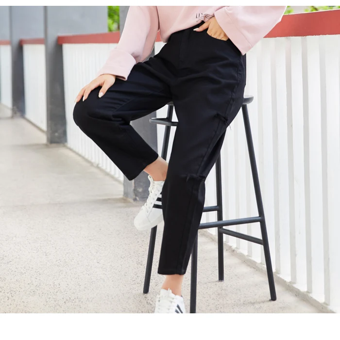 Женские свободные неэластичные джинсы LEIJIJEANS, черные джинсы до щиколотки с высокой посадкой и разрезами по бокам, новая повседневная модель 9123 большого размера