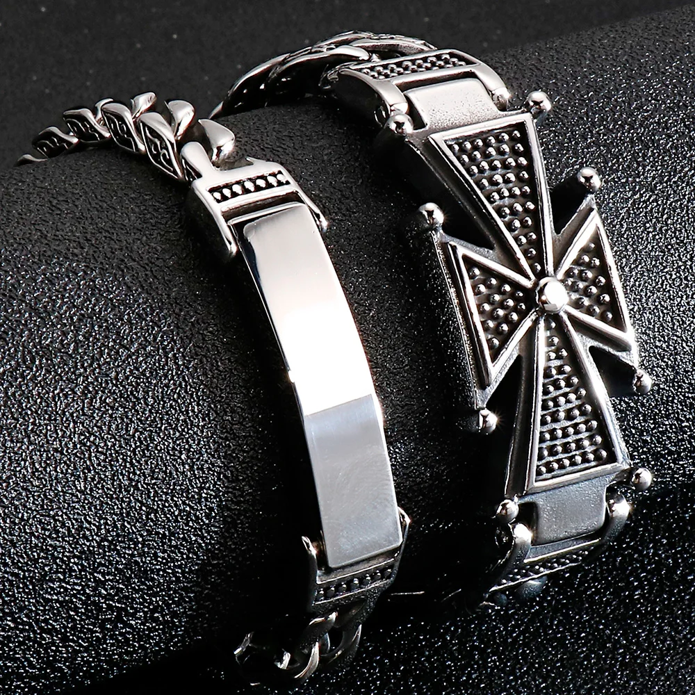 

Vintage Cross Stainless Steel Men Bracelet Lobster Clasp Mens Chain ID Bracelets 2019 Metal Bangles Best Friends Gifts For Him