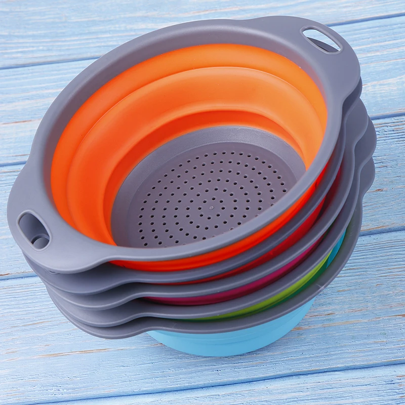 

Foldable Silicone Colander Fruit Vegetable Washing Drain Strainer Basket Strainer Collapsible Colander With Handle Kitchen Tools
